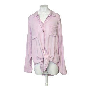 Anthropologie Maeve Button Front Tie Bottom Roll Sleeve Tunic, Purple, Size M